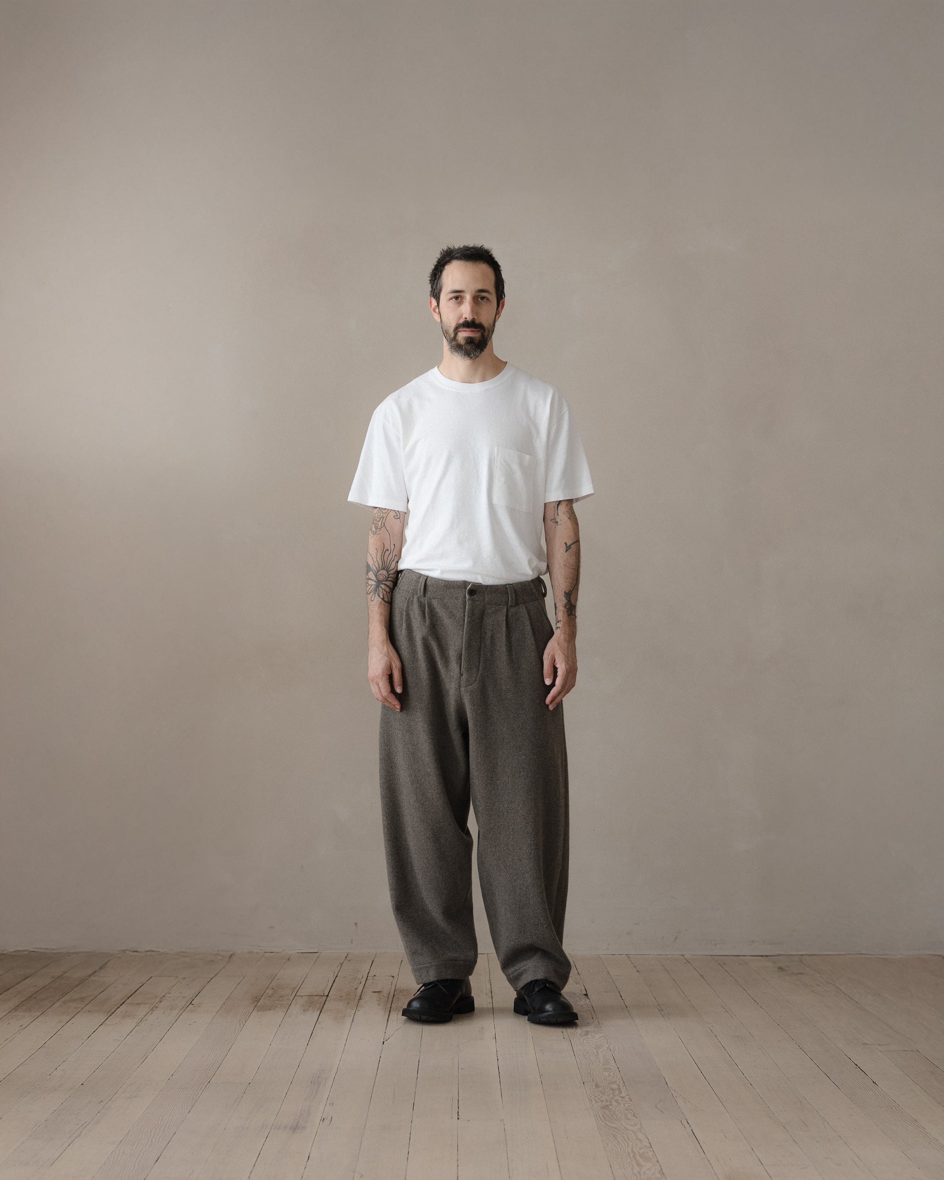パンツ evankinori ny.nyn.ny Two Pleat Pant - Brushed Cashmere/Wool Flannel, Mid-Grey – evan kinori