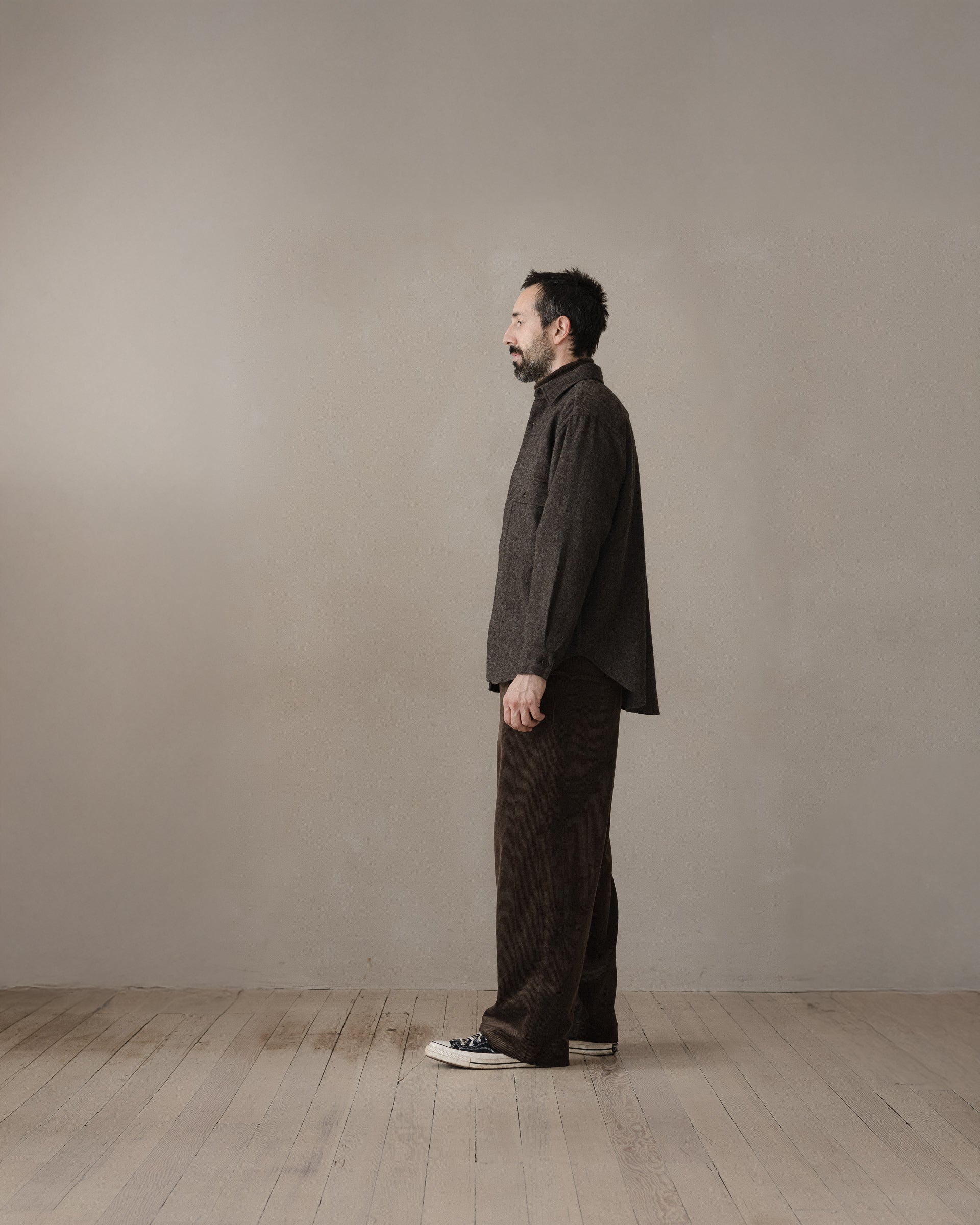 Big Shirt - Undyed Wool Herringbone, Dark Brown – evan kinori
