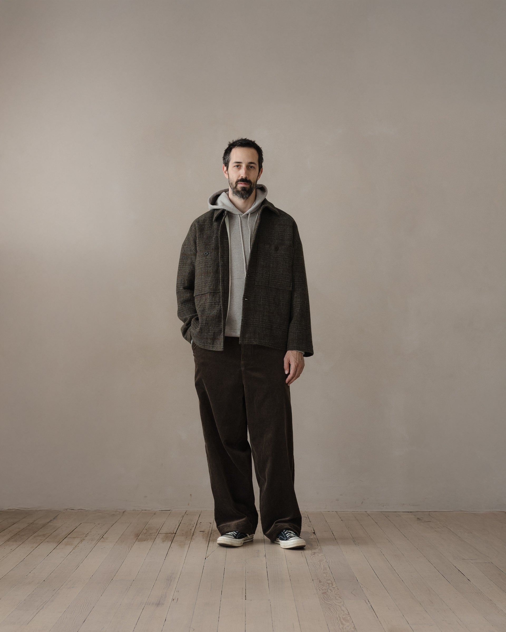 Field Shirt Two - Wool Herringbone Check, Dark Olive/Charcoal