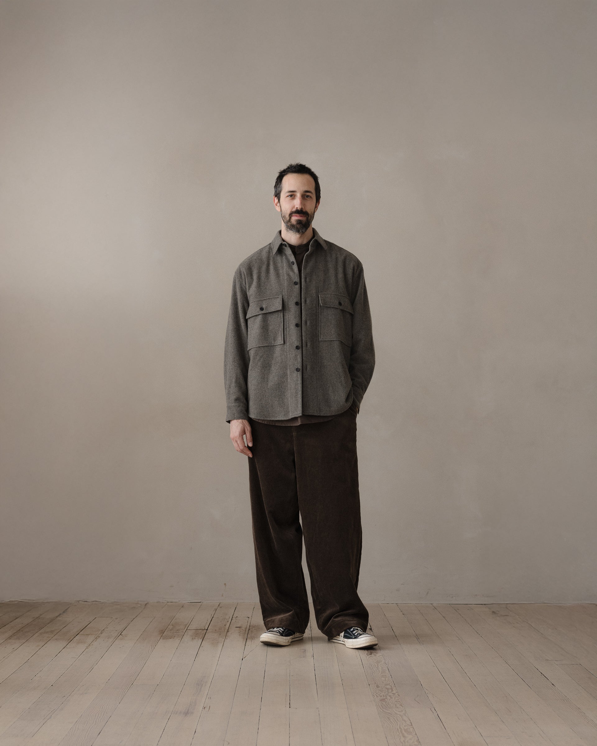 Big Shirt - Brushed Cashmere/Wool Flannel, Mid-Grey – evan kinori