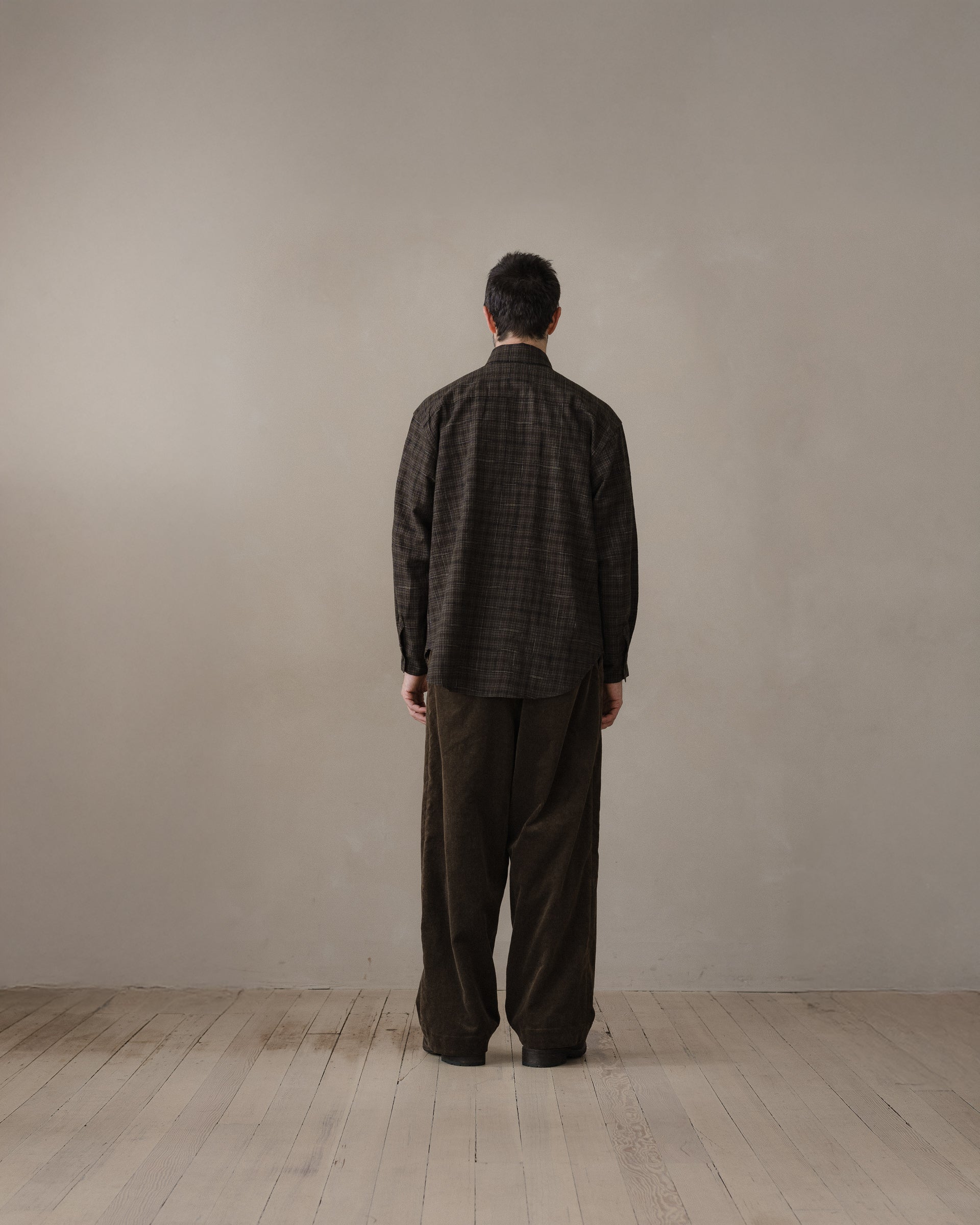 Big Shirt - Kasuri Wool Check, Brown/Beige/Navy – evan kinori