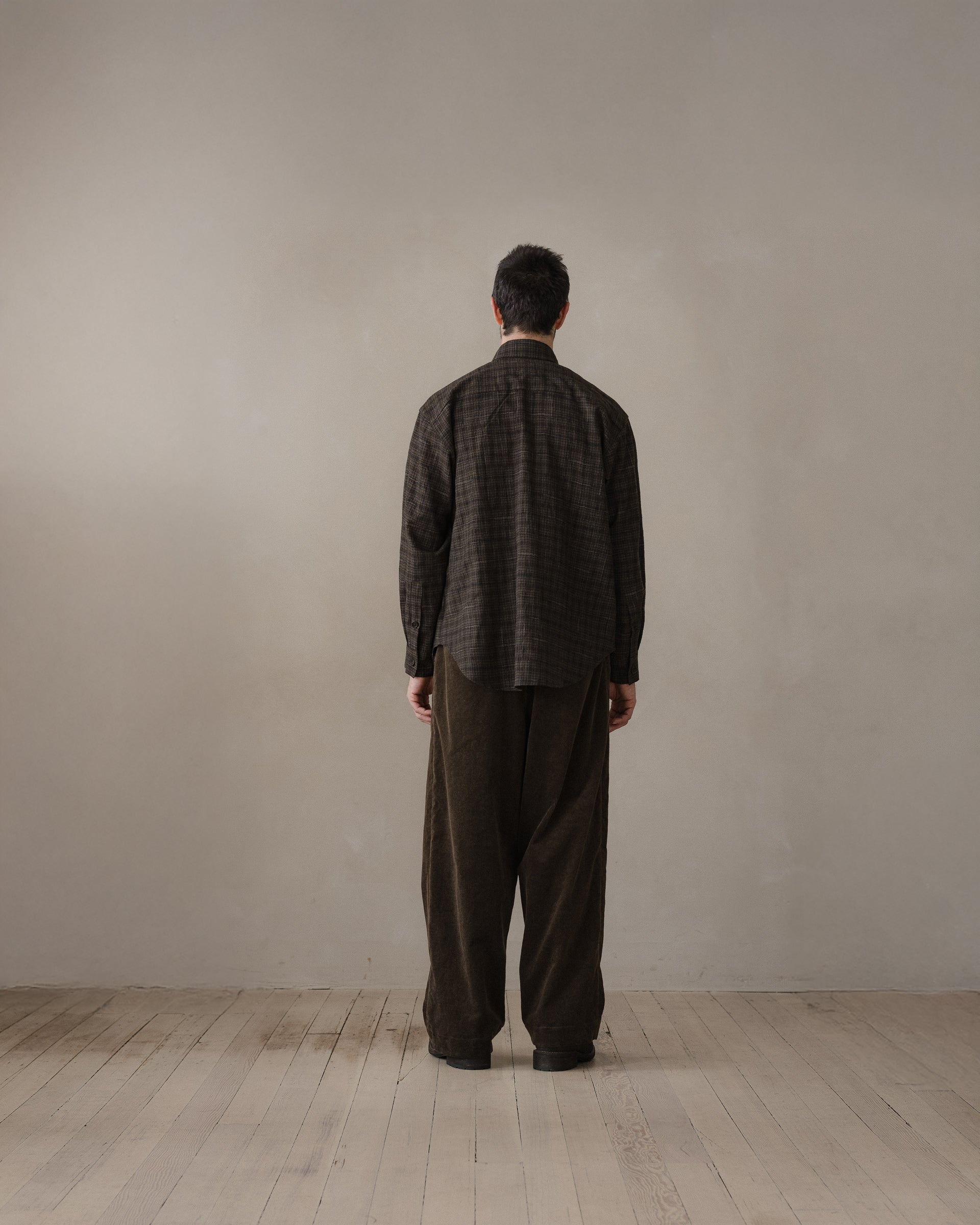 Big Shirt Two - Kasuri Wool Check, Brown/Beige/Navy – evan kinori