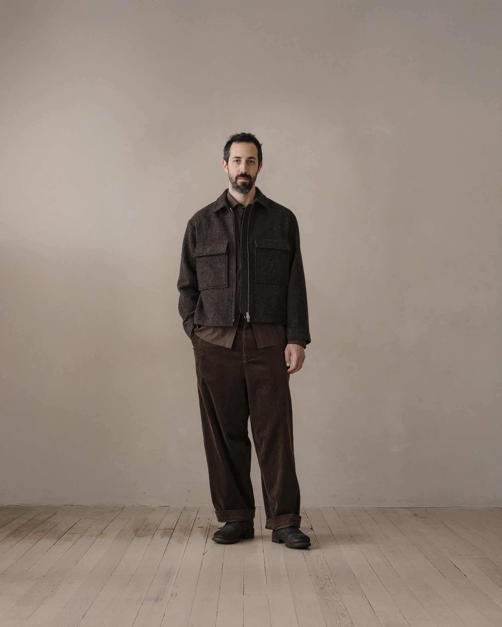 Zip Jacket - Irish Wool Herringbone Tweed, Brown/Charcoal – evan