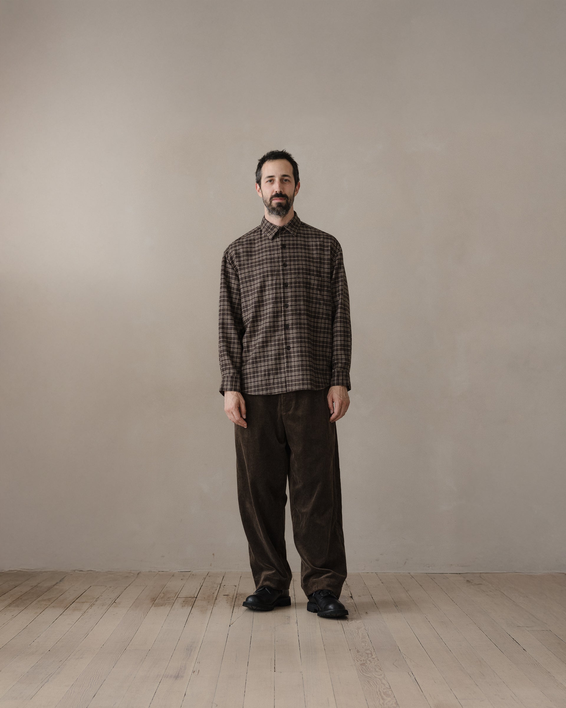 Big Shirt Two - Irish Wool Flannel, Brown/Beige – evan kinori Big Shirt Two - Irish Wool Flannel, Brown/Beige – evan kinori