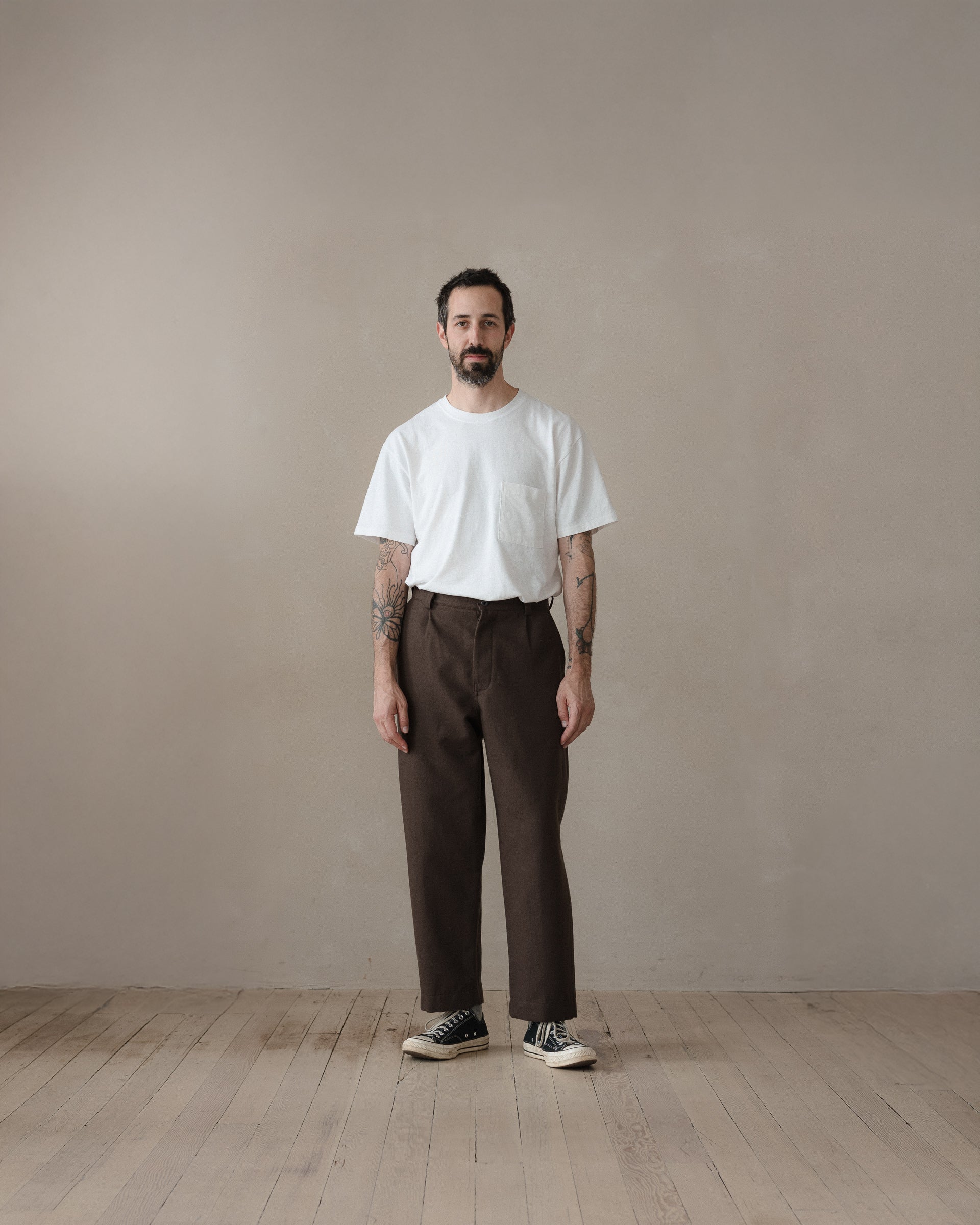 Single Pleat Pant - Brushed Broken Twill, Dark Olive – evan kinori