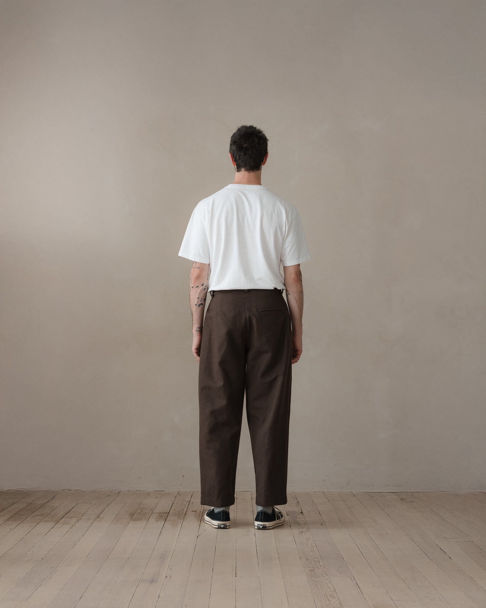 Single Pleat Pant - Brushed Broken Twill, Dark Olive – evan kinori