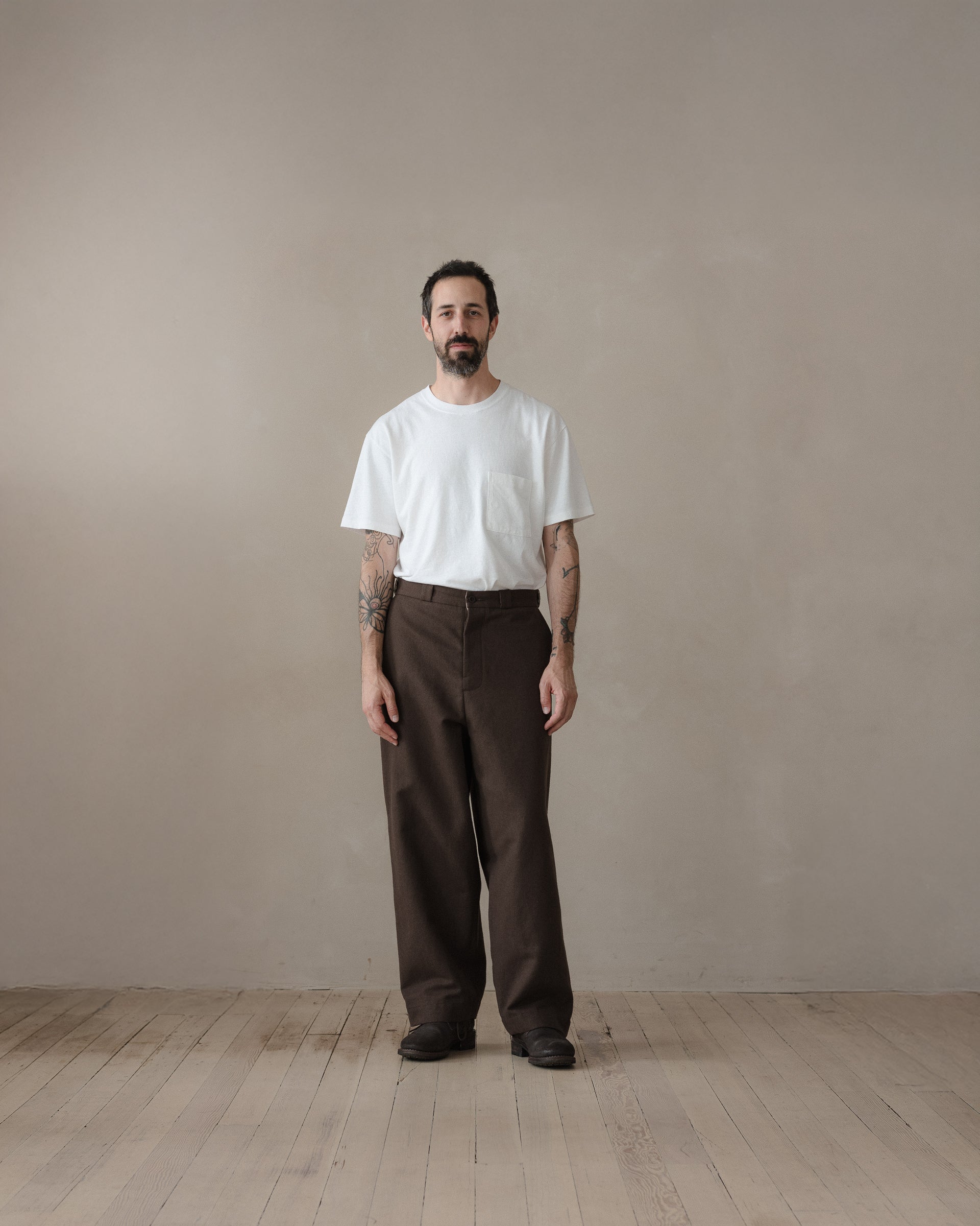 Flat Front Pant - Brushed Broken Twill, Dark Olive – evan kinori