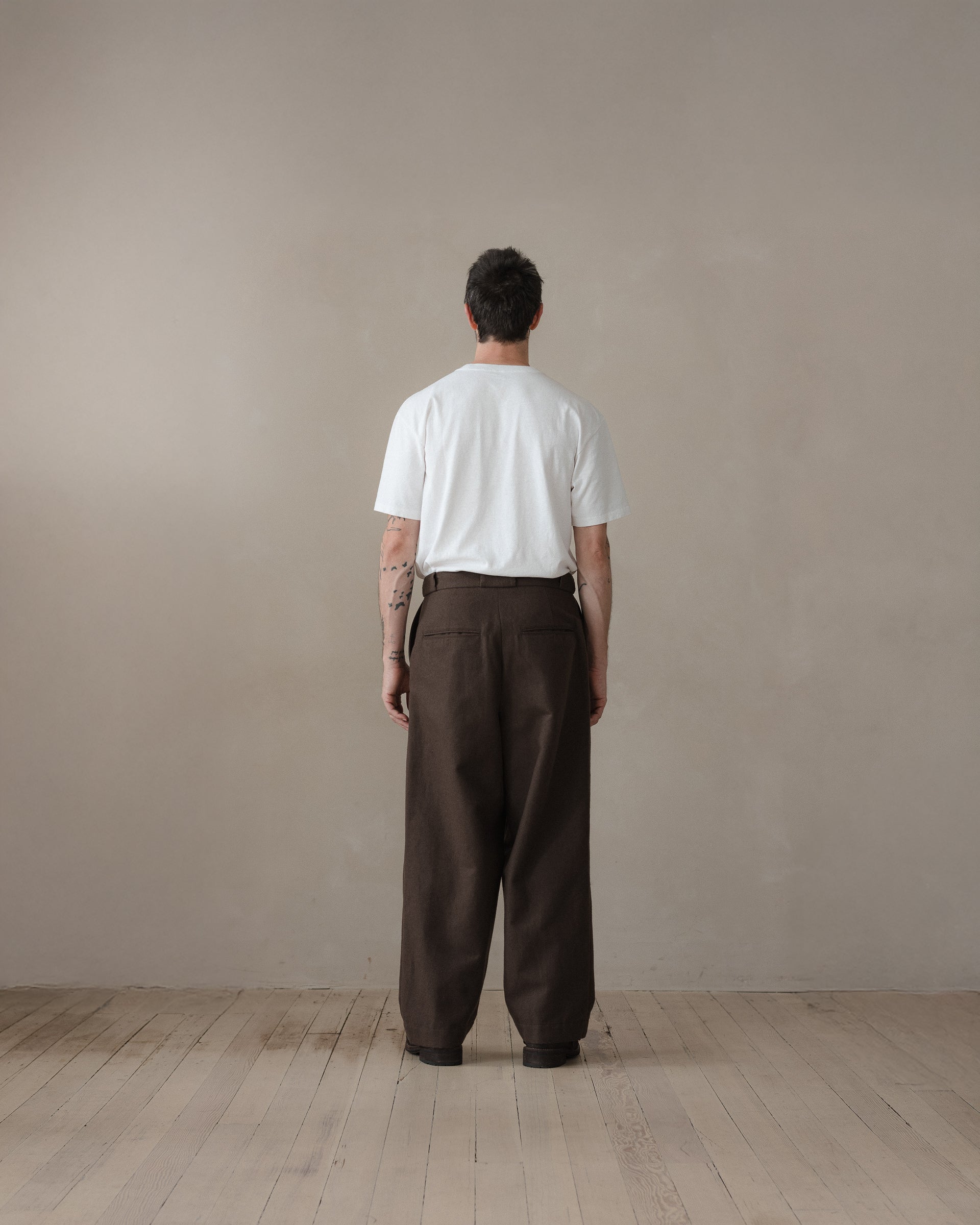 Flat Front Pant - Brushed Broken Twill, Dark Olive – evan kinori