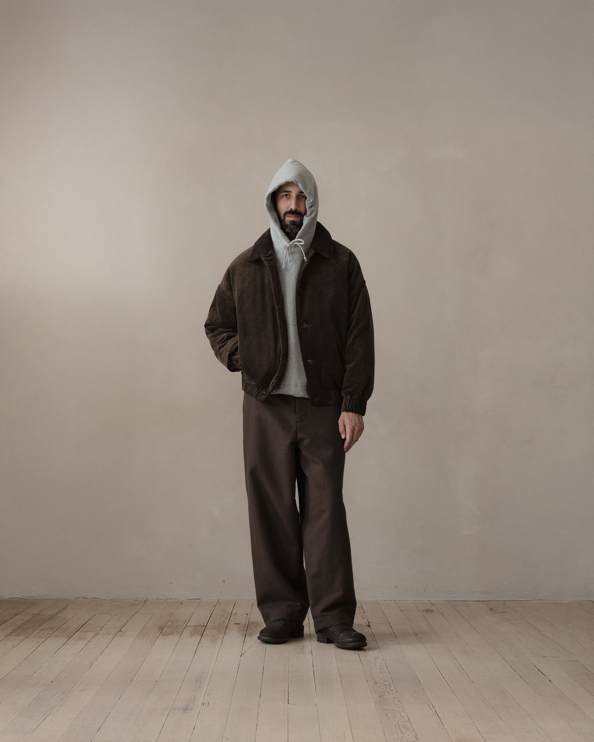 MAN-TLE Down Jacket - Sumi Ink Corduroy, Brown – evan kinori