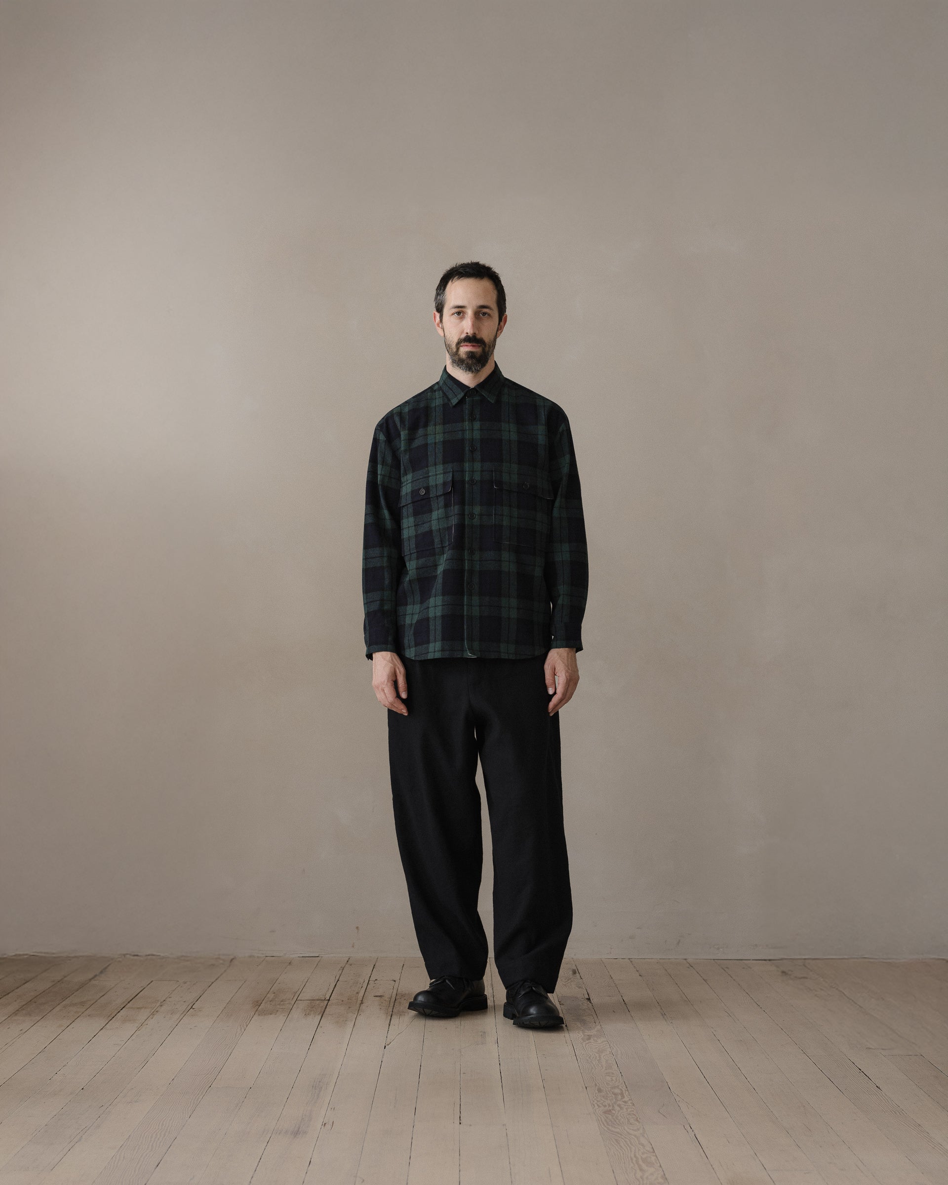 Big Shirt - Irish Wool Check, Black/Navy/Green – evan kinori