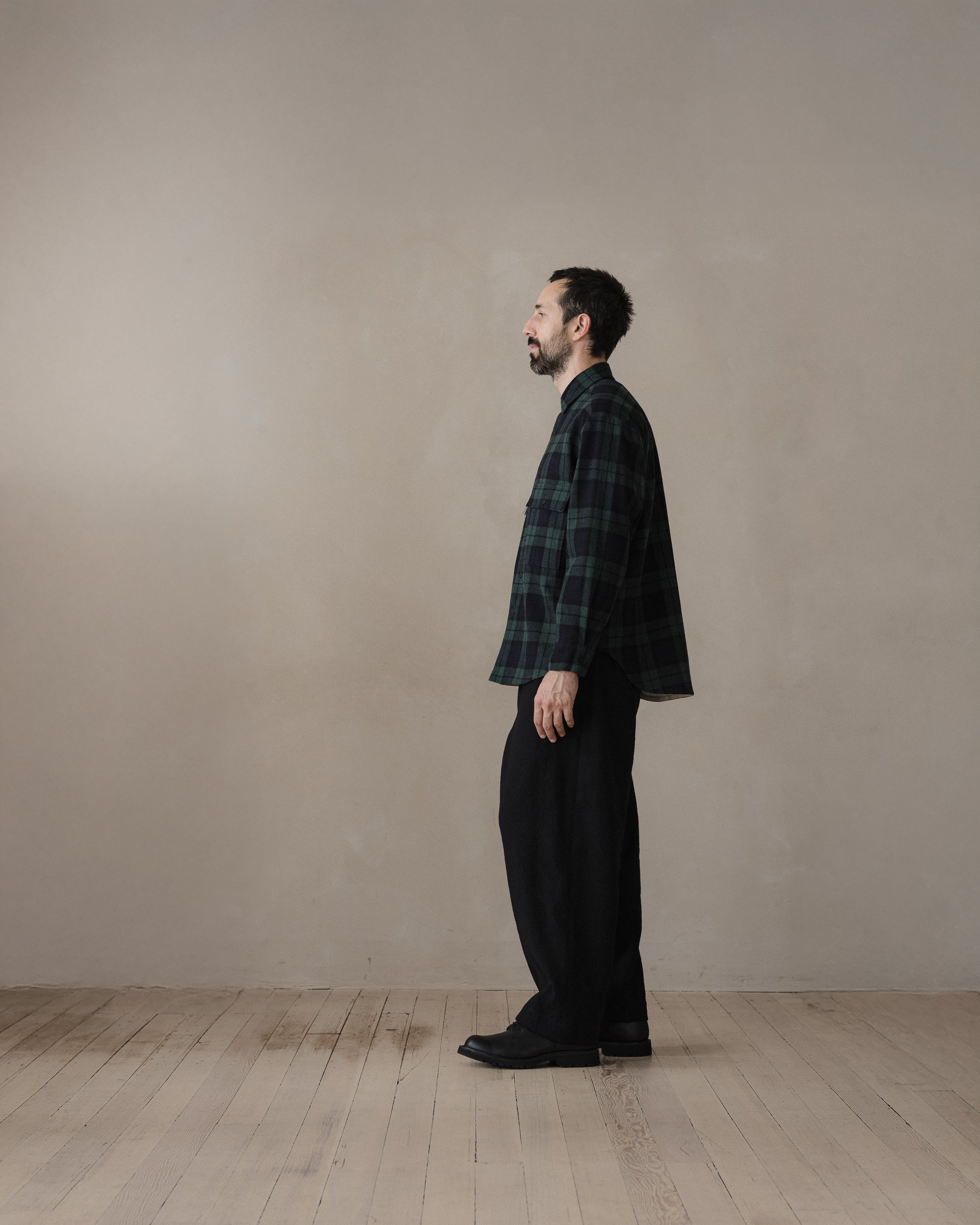 Big Shirt - Irish Wool Check, Black/Navy/Green – evan kinori