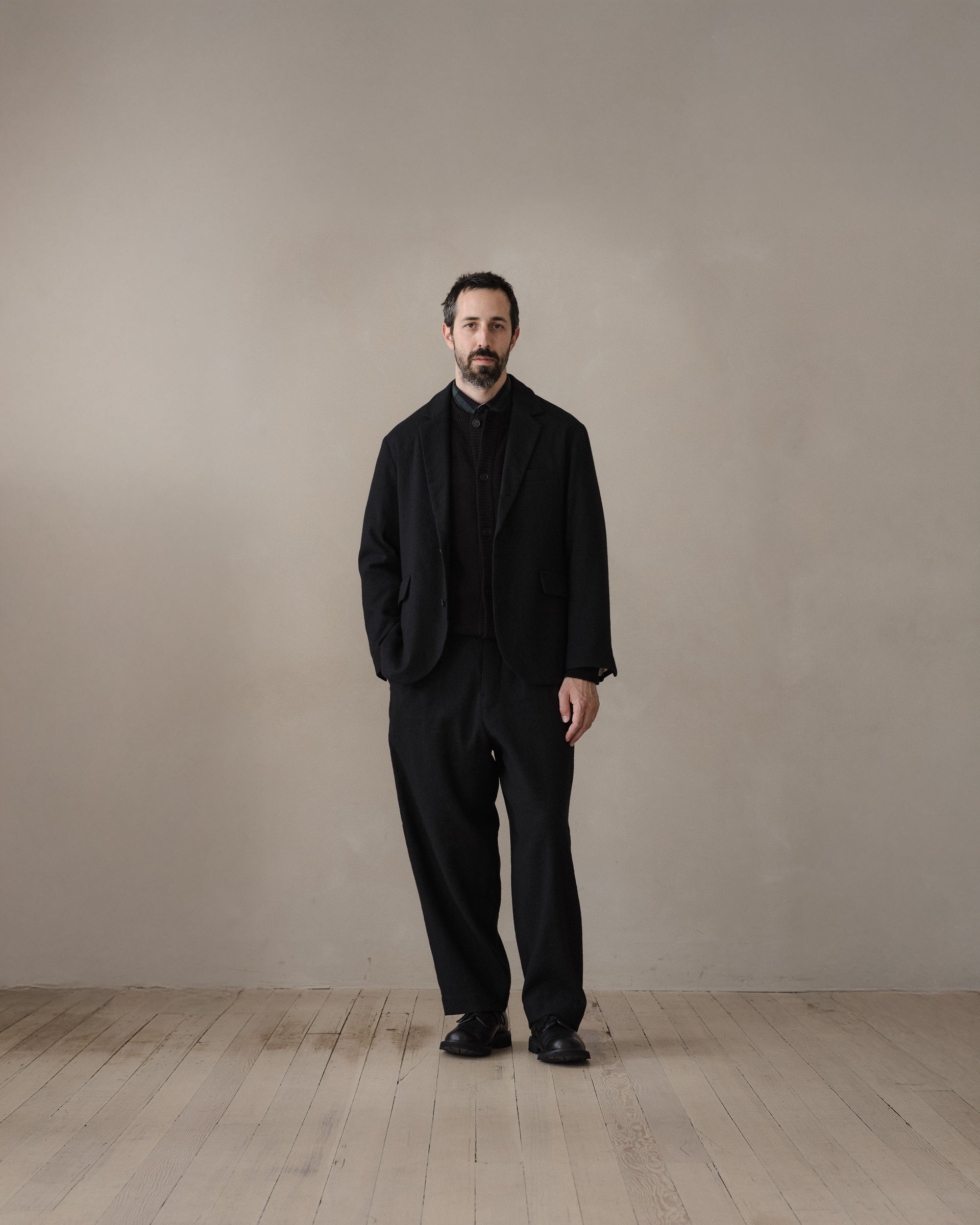 Three Button Jacket - Cashmere/Linen Twill, Black – evan kinori