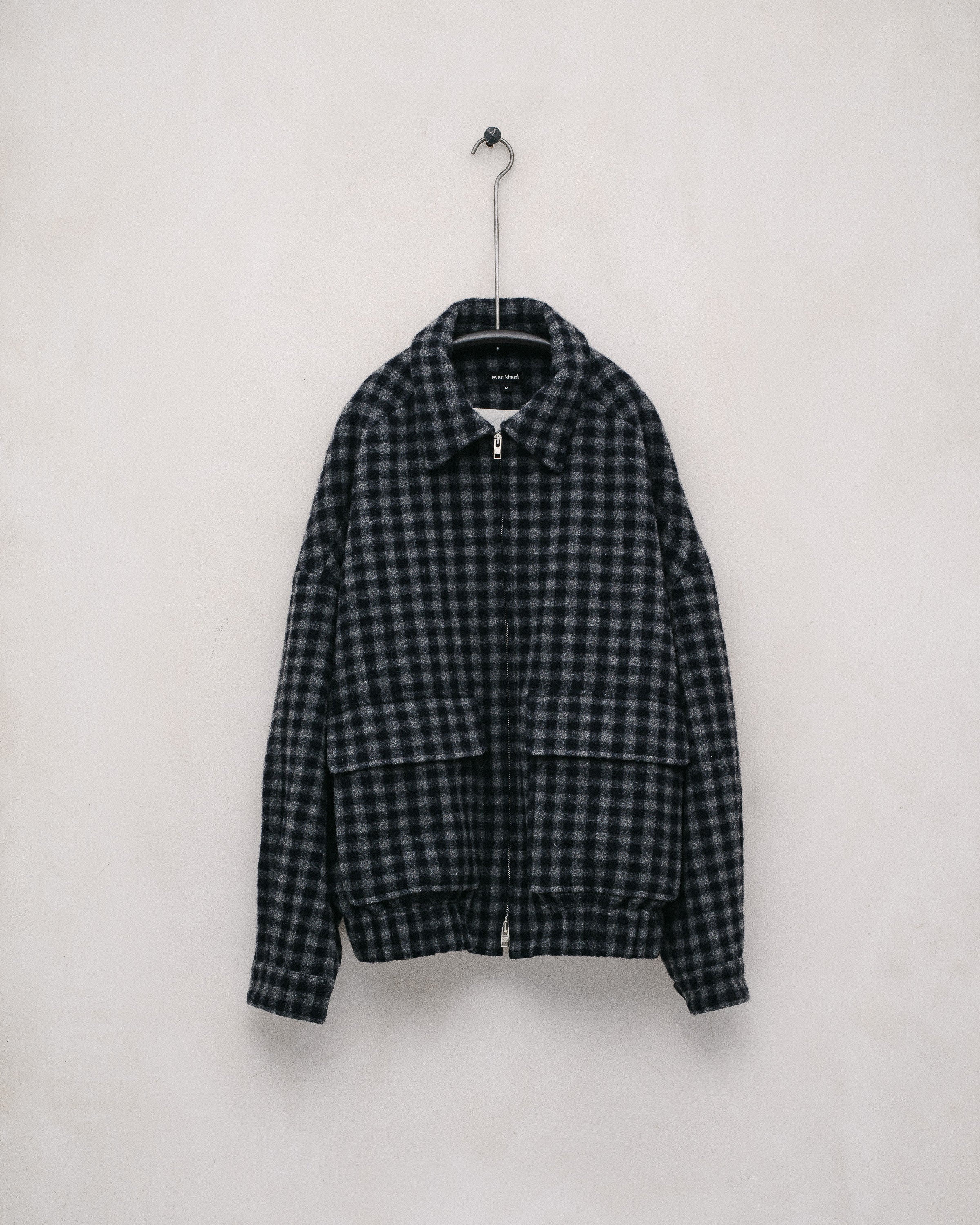 Zip Jacket - Brushed Wool/Cashmere Check, Navy/Grey