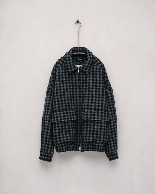 Zip Jacket Two - Brushed Wool/Cashmere Check, Navy/Grey