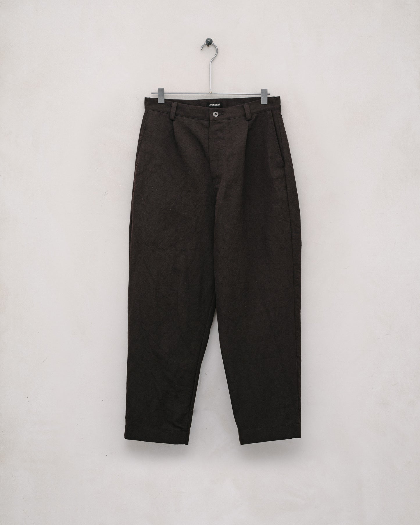 Single Pleat Pant - Wool/Linen/Hemp Gabardine, Brown