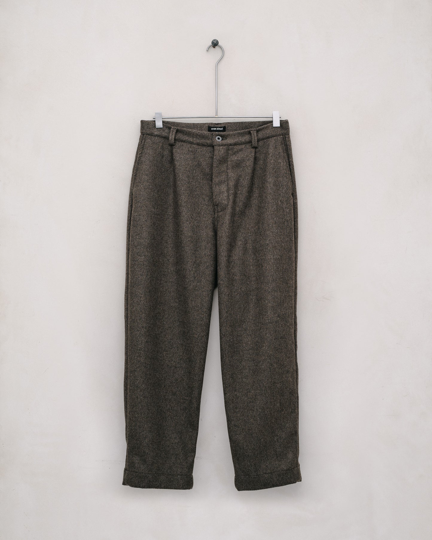 Single Pleat Pant - Brushed Cashmere/Wool Twill, Olive/Black