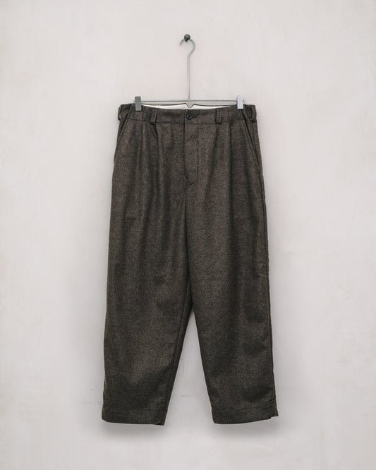 Two Pleat Pant - Brushed Cashmere/Wool Twill, Olive/Black