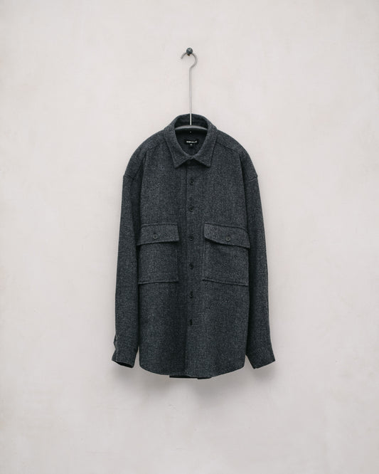 Big Shirt - Brushed Wool/Cotton Houndstooth, Grey/Black