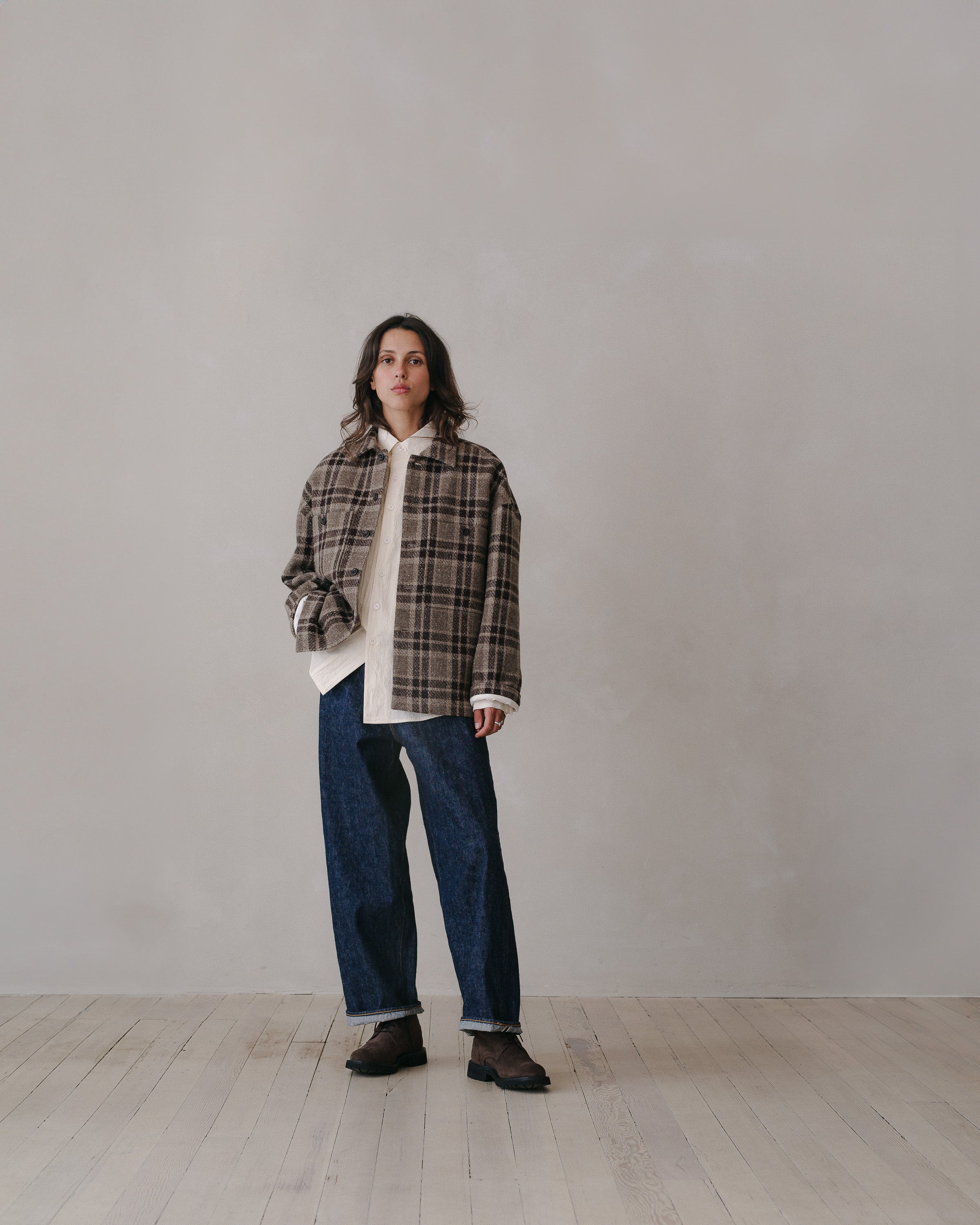 Field Shirt Two - Yarn Dyed Wool Check, Beige/Brown – evan kinori