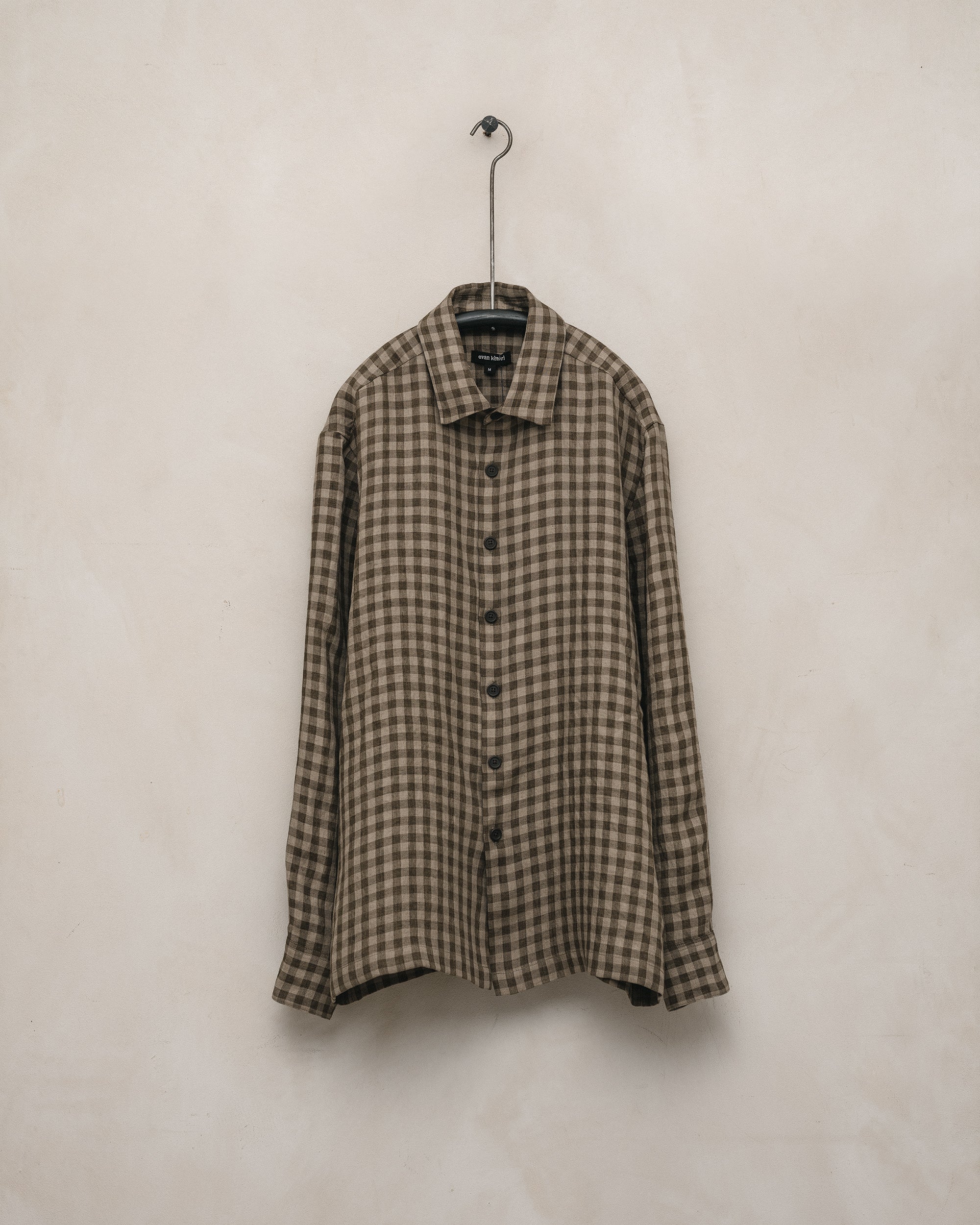Two Pocket Shirt - Yarn Dyed Linen Check, Beige/Brown – evan kinori