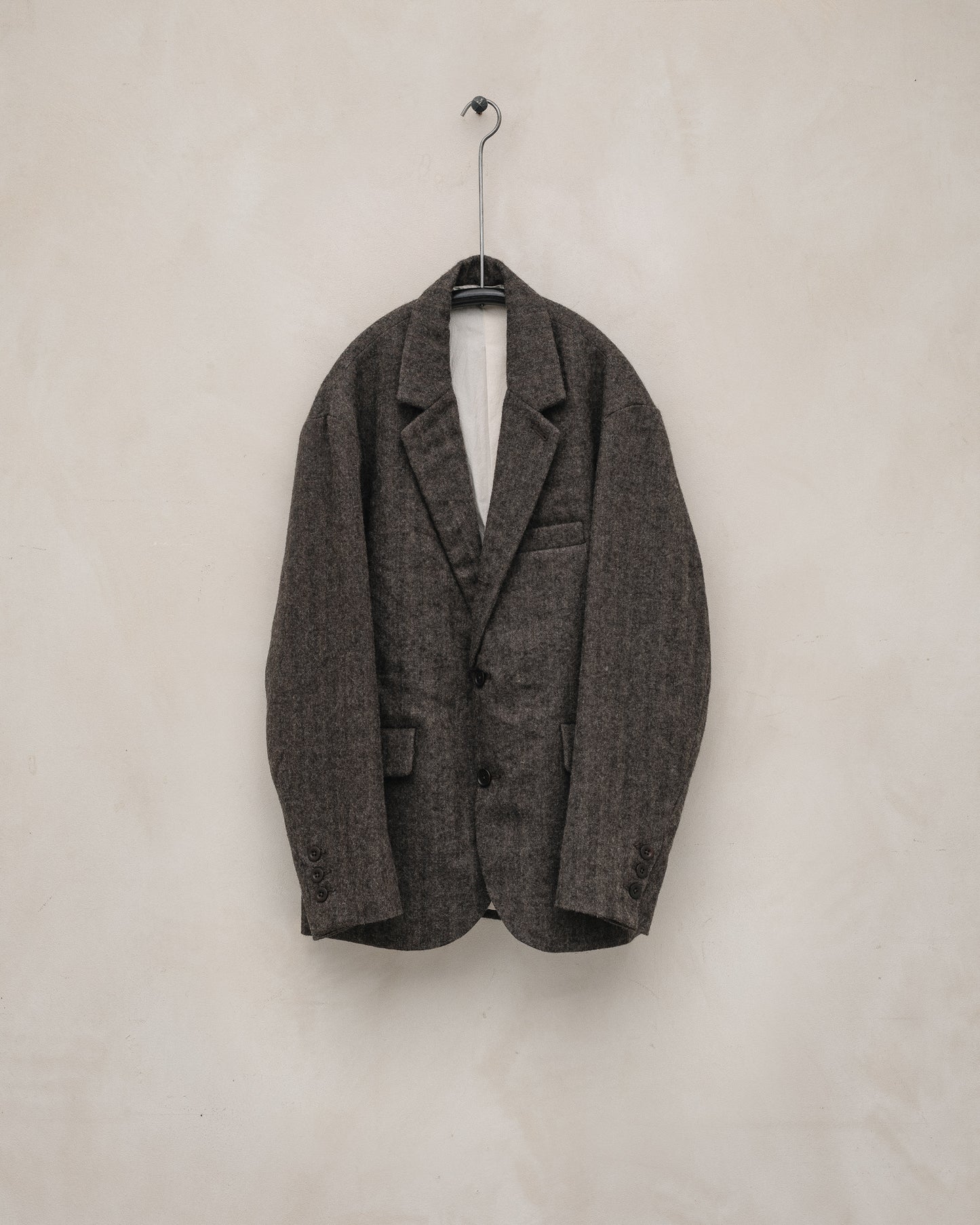 Three Button Jacket - Undyed Wool Herringbone, Dark Brown