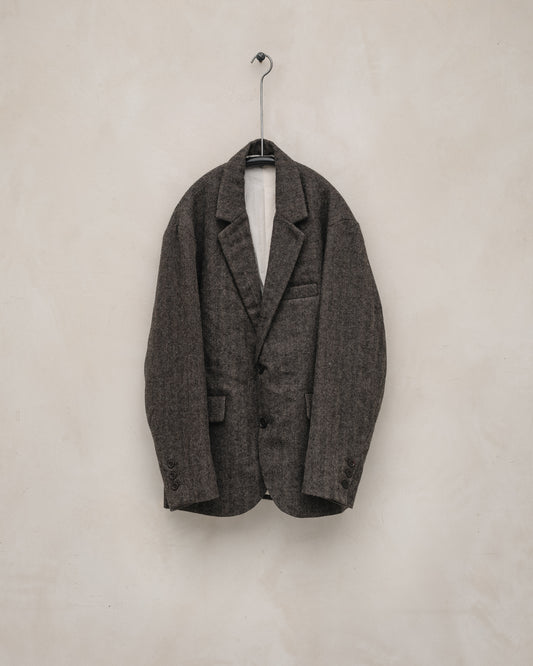 Three Button Jacket - Undyed Wool Herringbone, Dark Brown