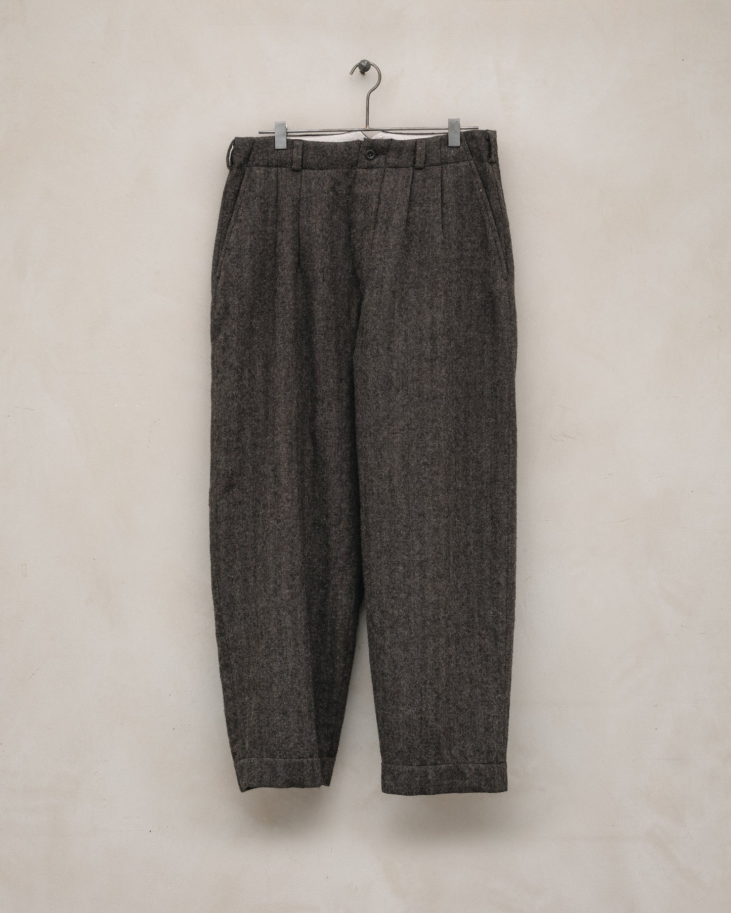 Two Pleat Pant - Undyed Wool Herringbone, Dark Brown