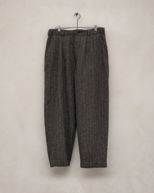 Two Pleat Pant - Undyed Wool Herringbone, Dark Brown