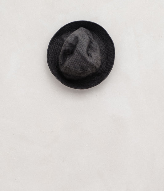 Bucket Hat - Yarn Dyed Linen Houndstooth, Navy/Grey