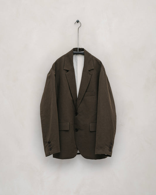 Three Button Jacket - Cotton/Linen Summercloth, Olive