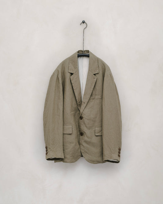 Three Button Jacket - Tumbled Linen, Dark Beige
