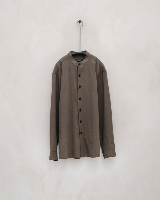 Band Collar Shirt - Organic Cotton Batiste, Dark Beige