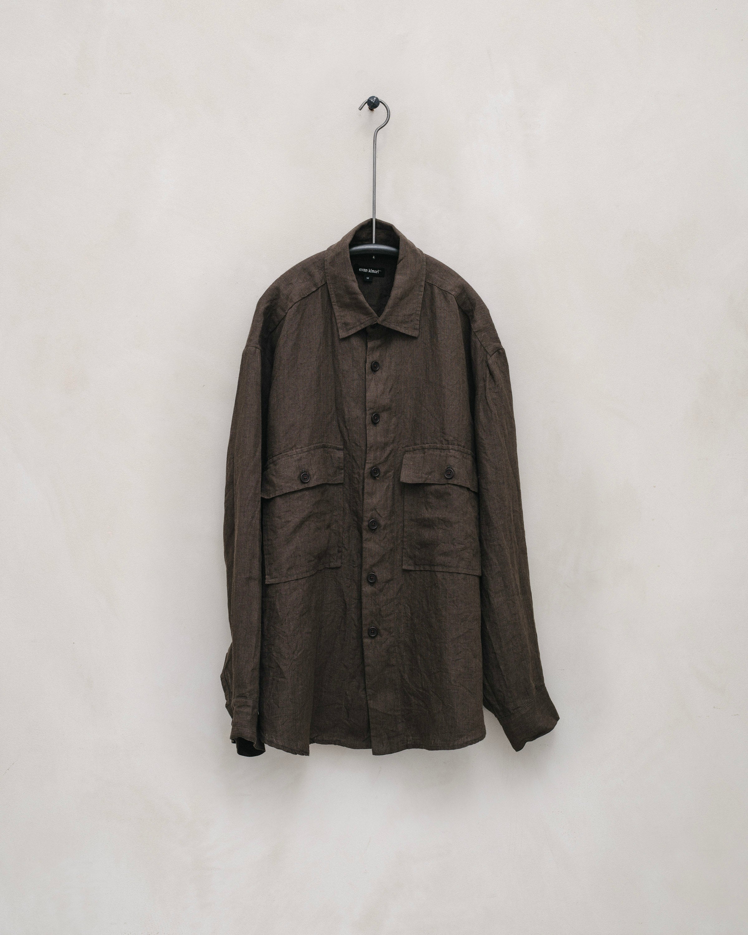 Big Shirt - Tumbled Linen/Hemp, Brown – evan kinori