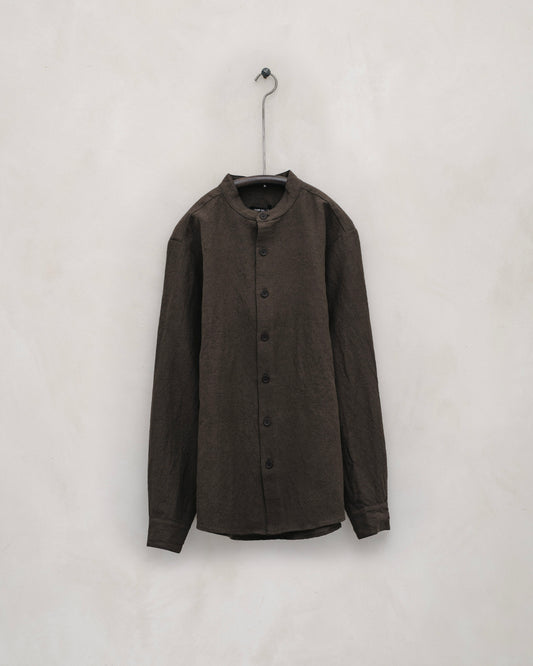 Band Collar Shirt - Organic Cotton/Hemp Twill, Anthracite
