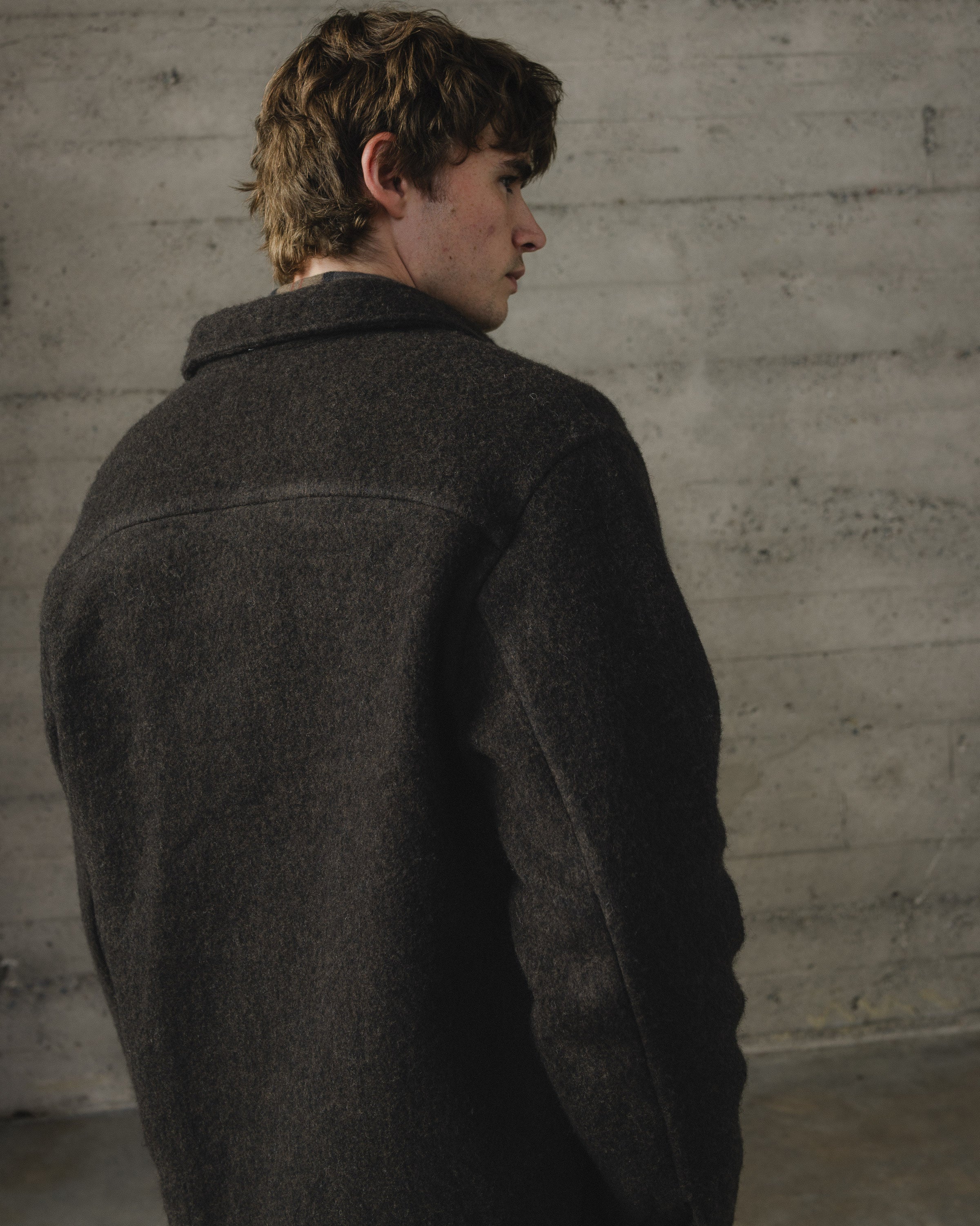 Three Pocket Jacket - Brushed Wool Coating, Dark Brown – evan kinori