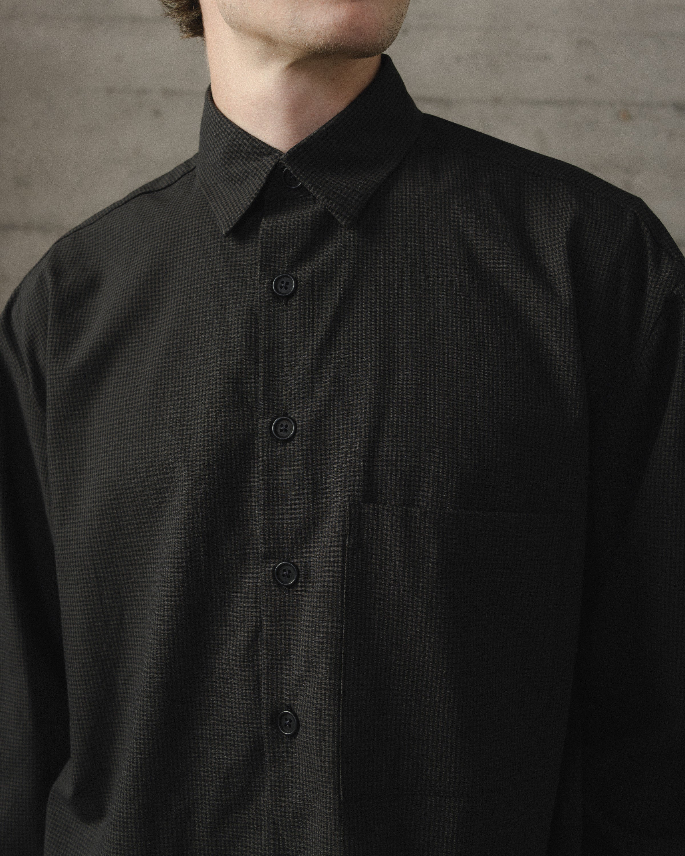 Big Shirt Two - Worsted Wool Check, Olive/Black – evan kinori