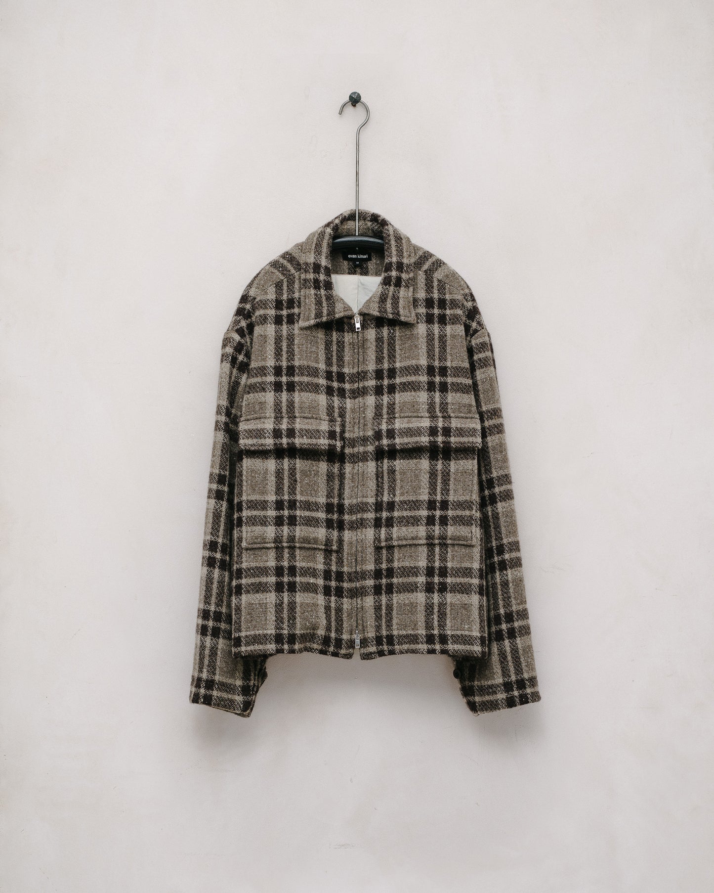 Zip Jacket - Yarn Dyed Wool Check, Beige/Brown