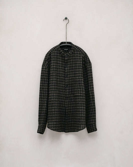 Popover Shirt - Wool Gauze Check, Black/Brown