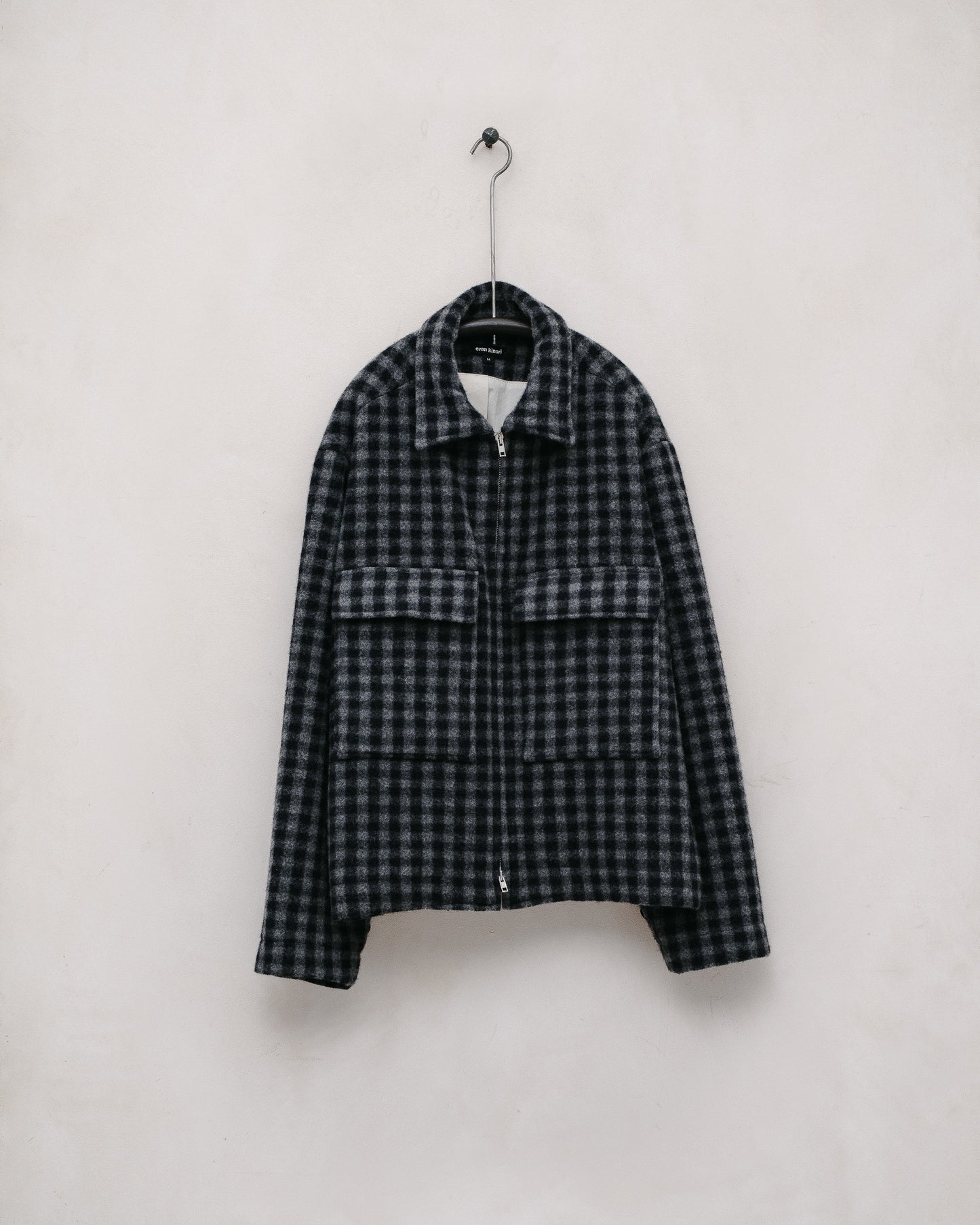 Zip Jacket - Brushed Wool/Cashmere Check, Navy/Grey