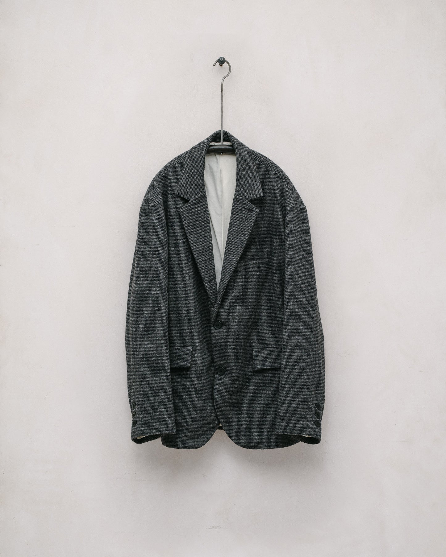 Three Button Jacket - Brushed Wool/Cotton Houndstooth, Grey/Black