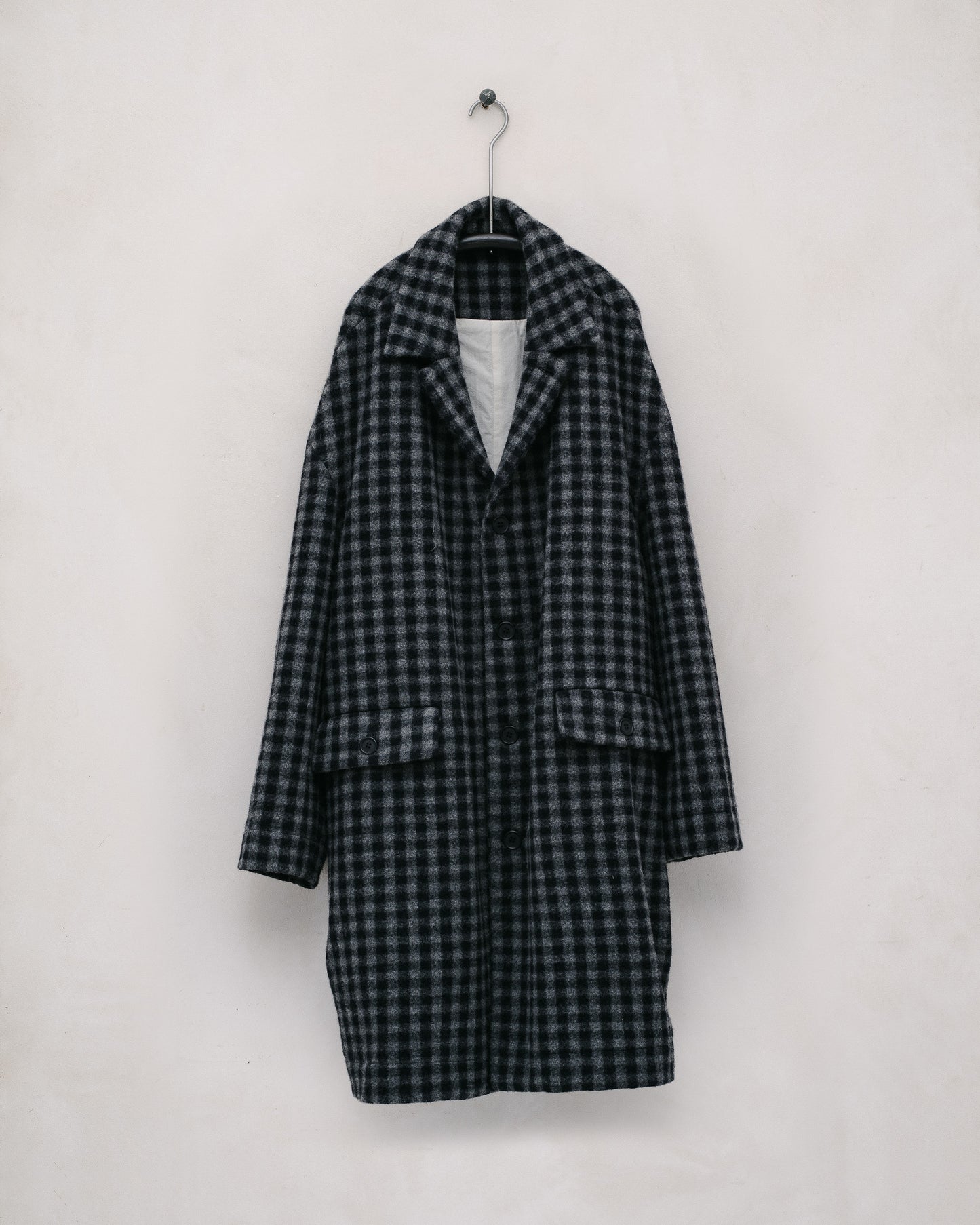 Big Coat - Brushed Wool/Cashmere Check, Navy/Grey