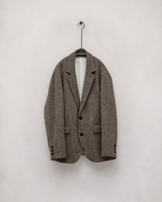 Three Button Jacket - Wool Tweed Herringbone, Black/Natural