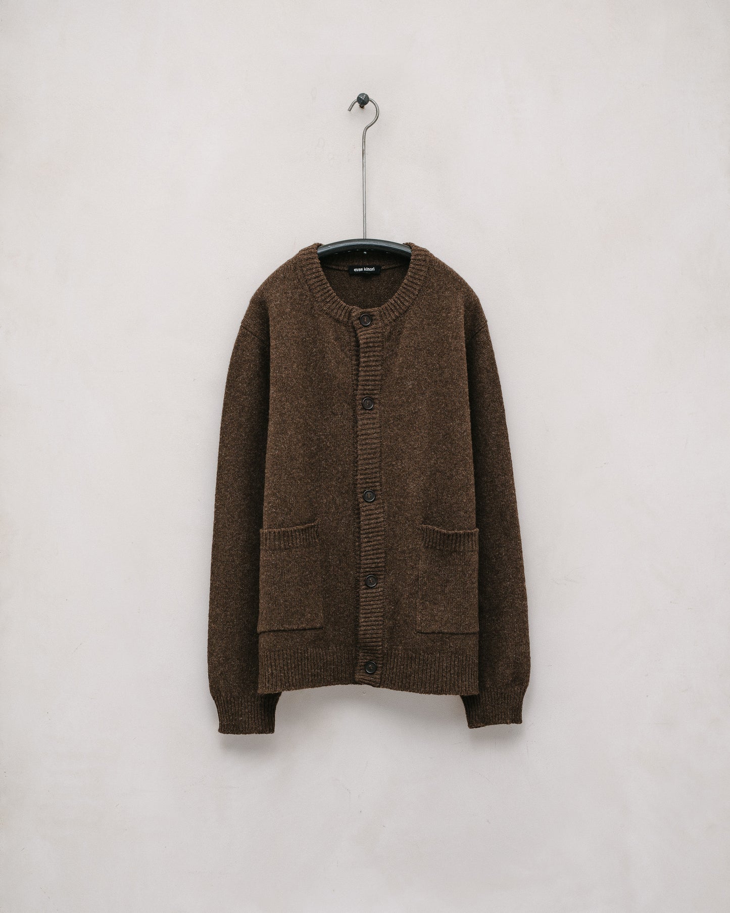 Crewneck Cardigan - Undyed Wool, Dark Brown (Undyed)