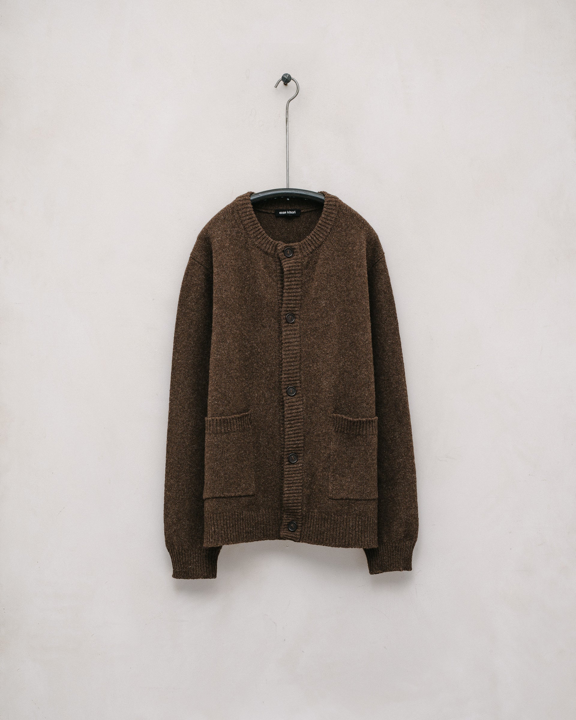 Crewneck Cardigan - Undyed Wool, Dark Brown (Undyed) – evan kinori