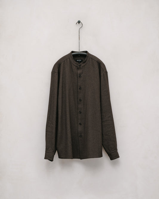 Band Collar Shirt - Natural Dyed Wool/Washi, Persimmon/Iron