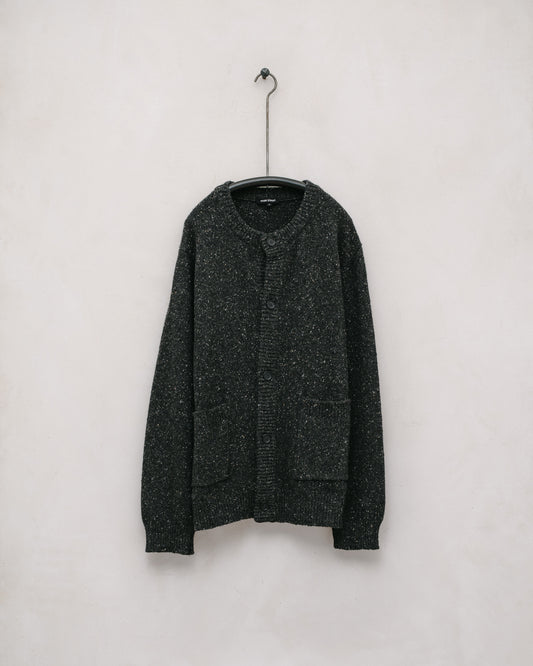 Crewneck Cardigan - Cashmere/Wool Tweed, Charcoal Donegal