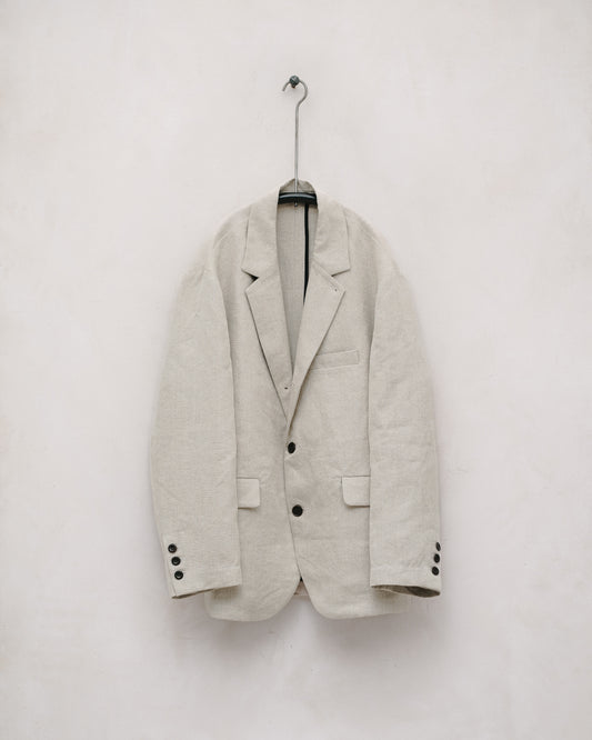 Three Button Jacket - Tumbled Hemp Canvas, Natural