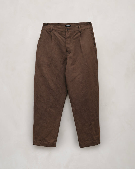 Single Pleat Pant - Logwood Washi/Cotton Twill, Natural Dye Brown