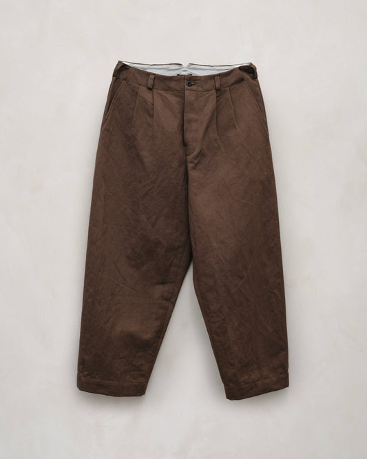 Two Pleat Pant - Logwood Washi/Cotton Twill, Natural Dye Brown