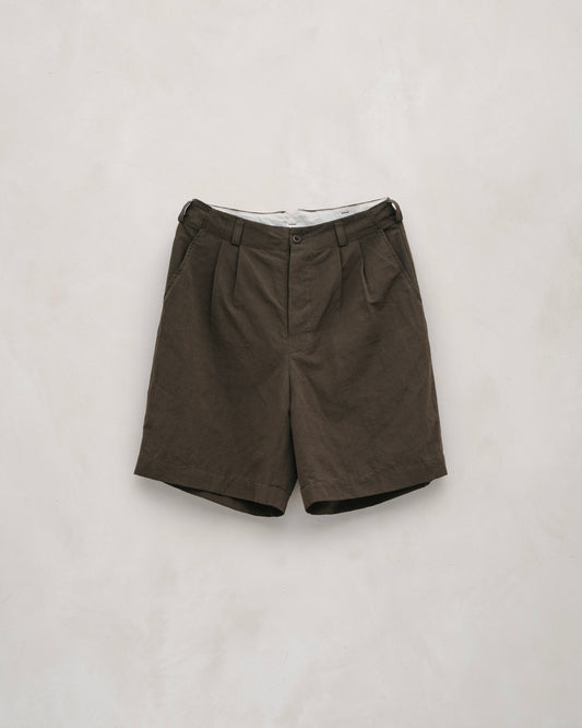 Two Pleat Short - Cotton/Linen Summercloth, Olive